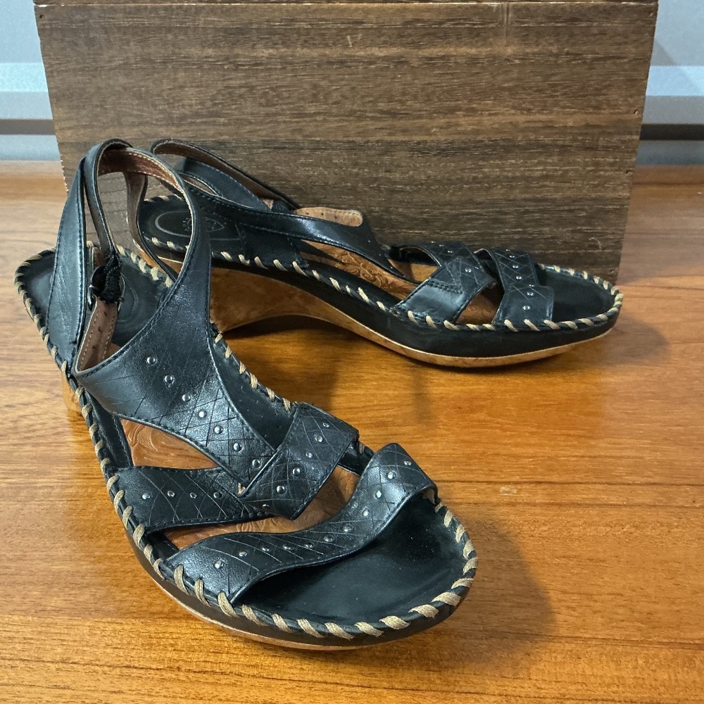 Ariat Women Black Leather Wedge Sandals Strappy Slingback Open Toe Size 10